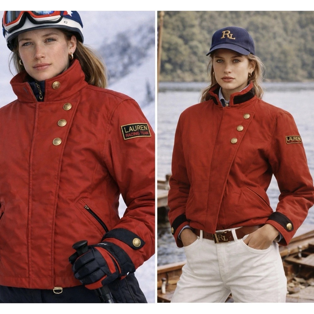 Vintage Ralph Lauren Jacket Racing Sport Snow Ski Jacket Women Medium Red RARE